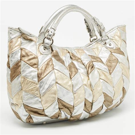 miu miu harlequin leather metallic bag|MIU MIU Metallic Multicolor Leather Harlequin Tote.